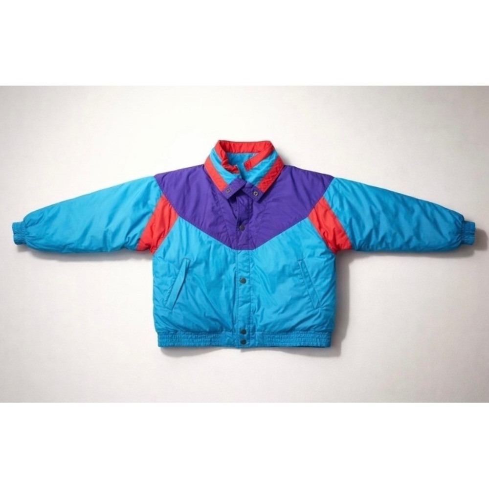 MTO Sport Vintage 90s Colorblock Puffer Jacket Kids Blue Purple Red Retro Y2K